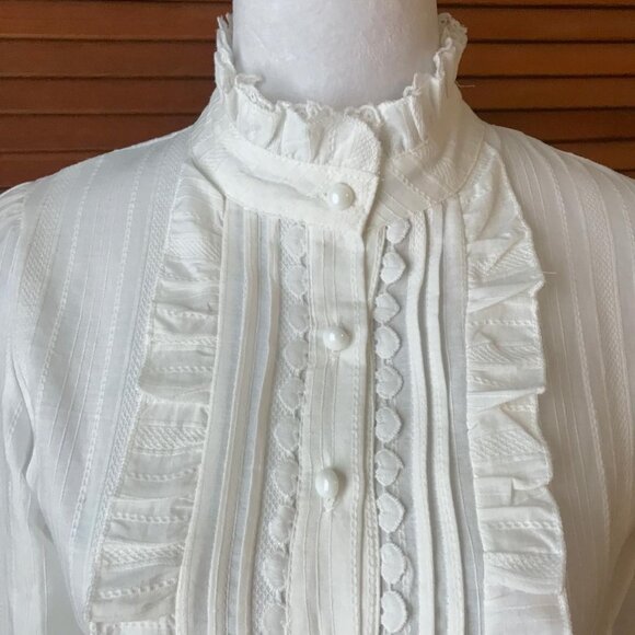 Elegant White Button Down Shirt with Ruffle Details - Picture 8 of 8